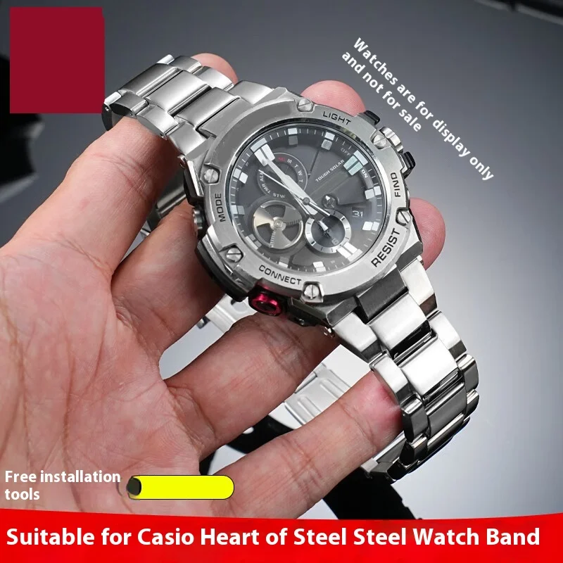 

High quality Strap For Casio Steel Heart GST-B100/S120/W300/S310 GST-W110 men solid stainless steel Folding Buckle watch strap