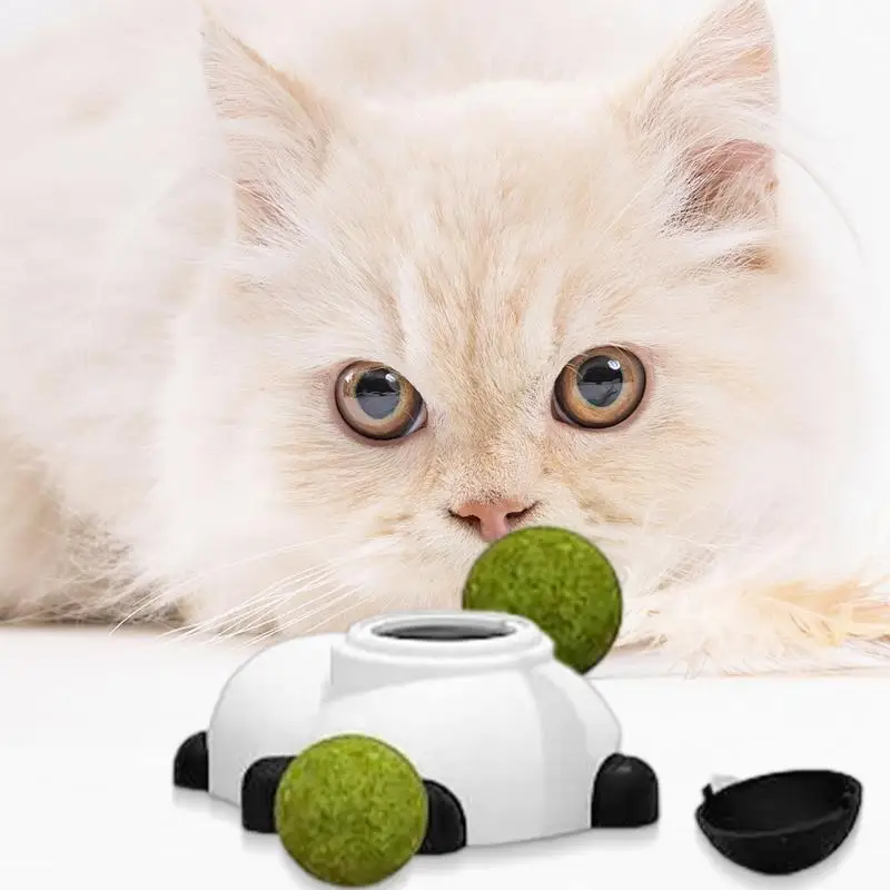 Cat Lick Ball Cat Catnip Edible Wall Ball 3 Pieces Licker Rotatable Panda Shaped Catnip Snack Roller Ball Kitten Chew Toy For