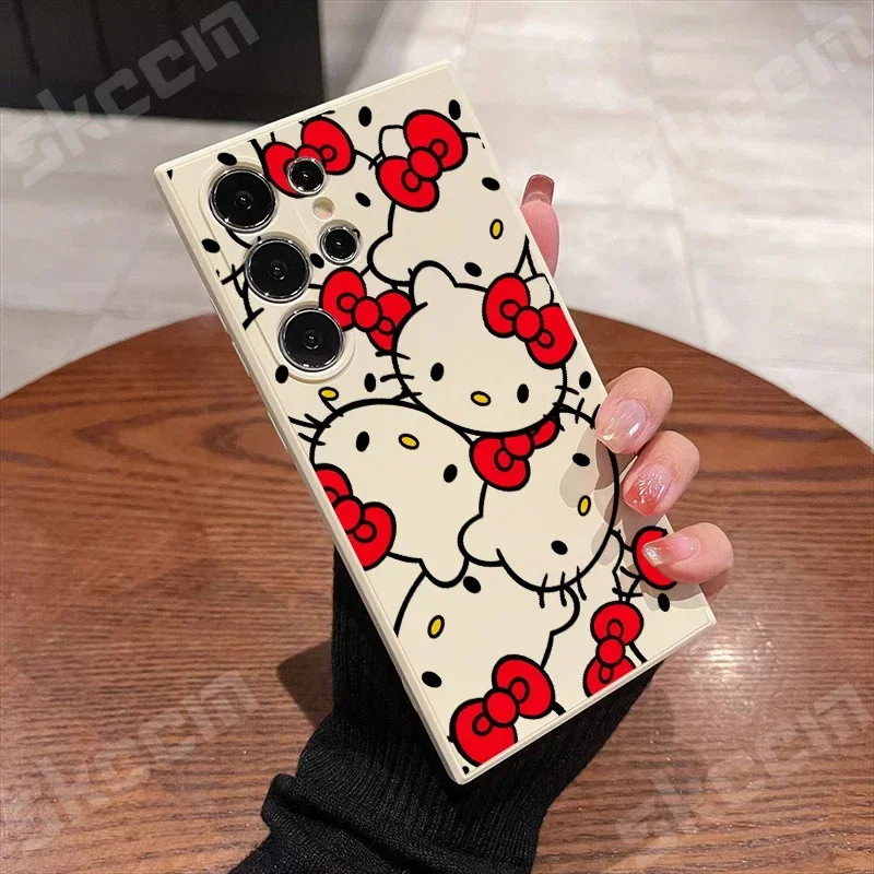 Sanrio Hello Kitty Bow Full Screen Case For Samsung Galaxy A15 A35 A54 A55 A51 A71 A72 A73 S25 S24 Ultra S23 Plus S22 S20 Cover