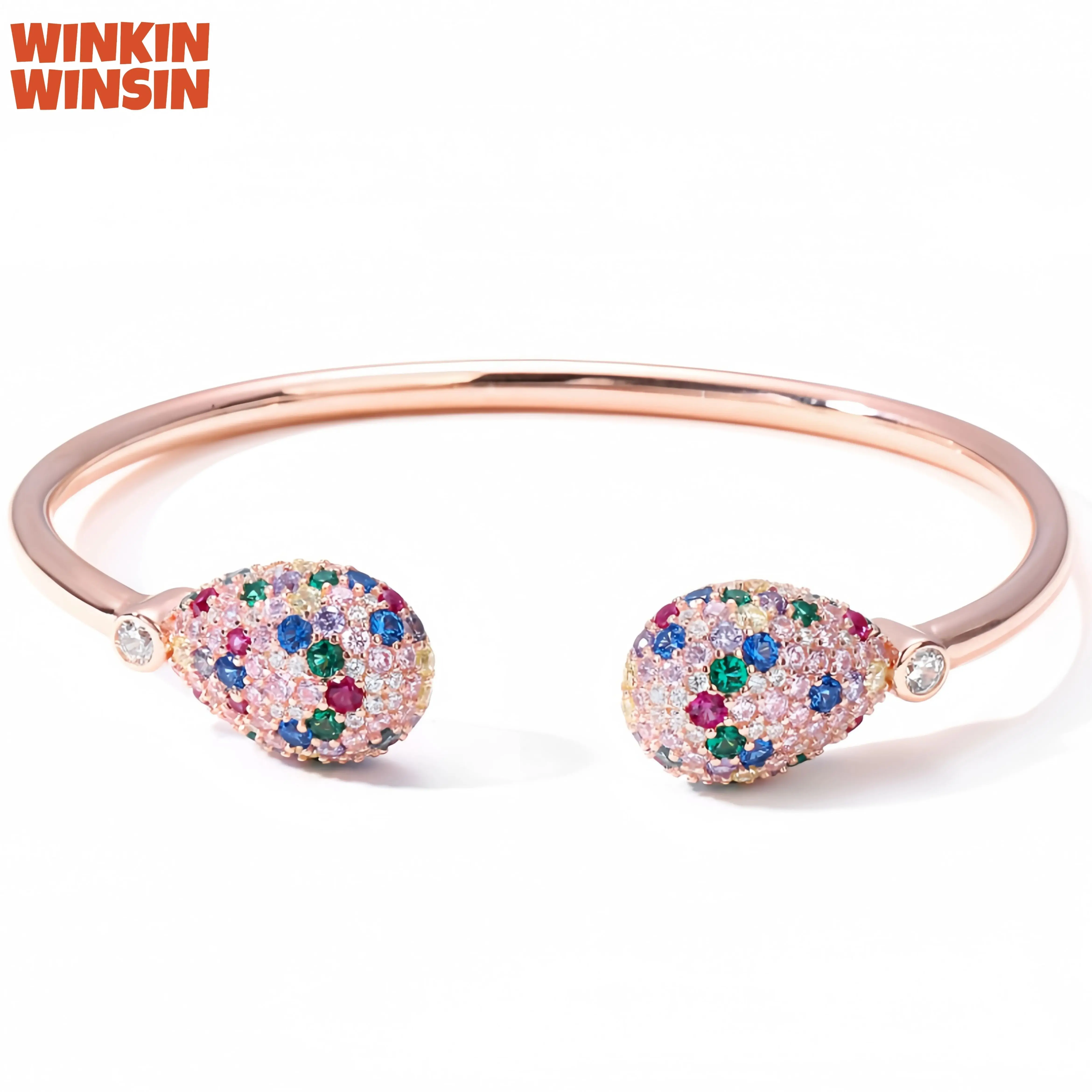 

WINKIN WINSIN Brand MST 925 Sterling Silver Bracelet High Carbon Diamond Duo Bao Easter Egg Rose Gold Opening Bracelets Jewelry