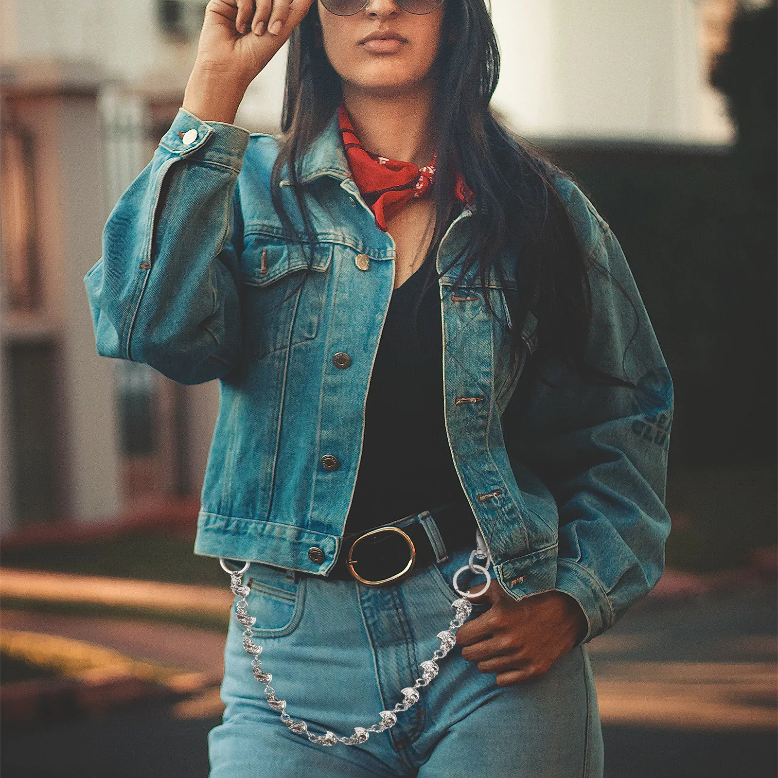1Pcs Sturdy Environmental Protection Metal Trouser Waist Chain for Disco Dancing Party Travel Hip-Hop Vintage Skull Retro