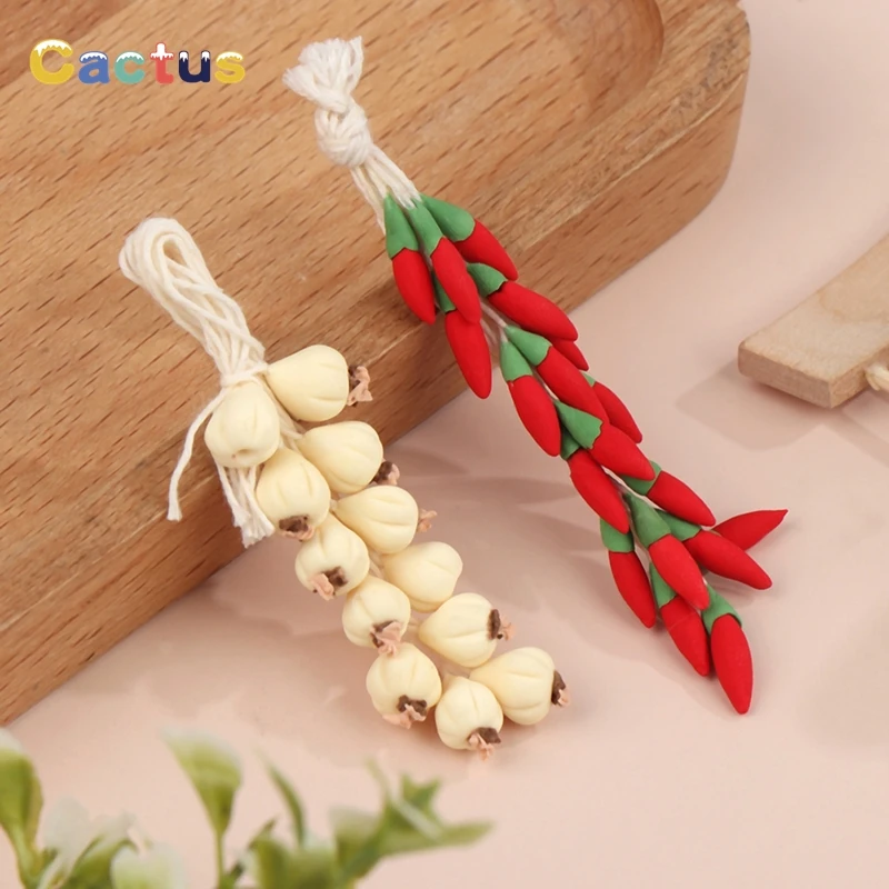 1 String 1:12 Dollhouse Miniature Garlic Chili Pepper Whole String Condiment Kitchen Food Model Living Scene Decor Toy