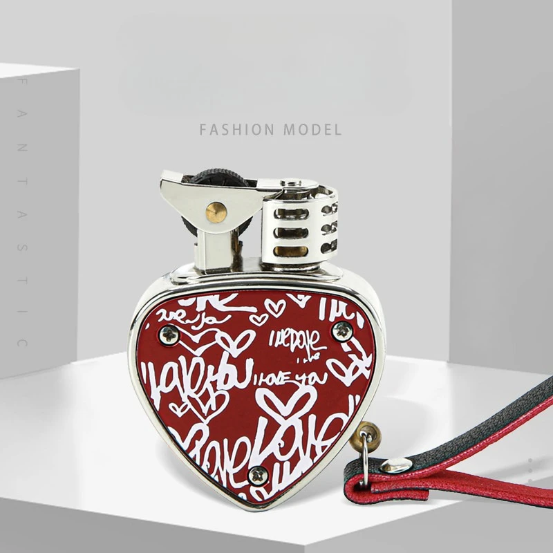 CHIEF Personalized Heart Design Oil Lighter, Portable Lanyard, Retro Grinding Wheel Ignition, High-end Exquisite Holiday Gifts