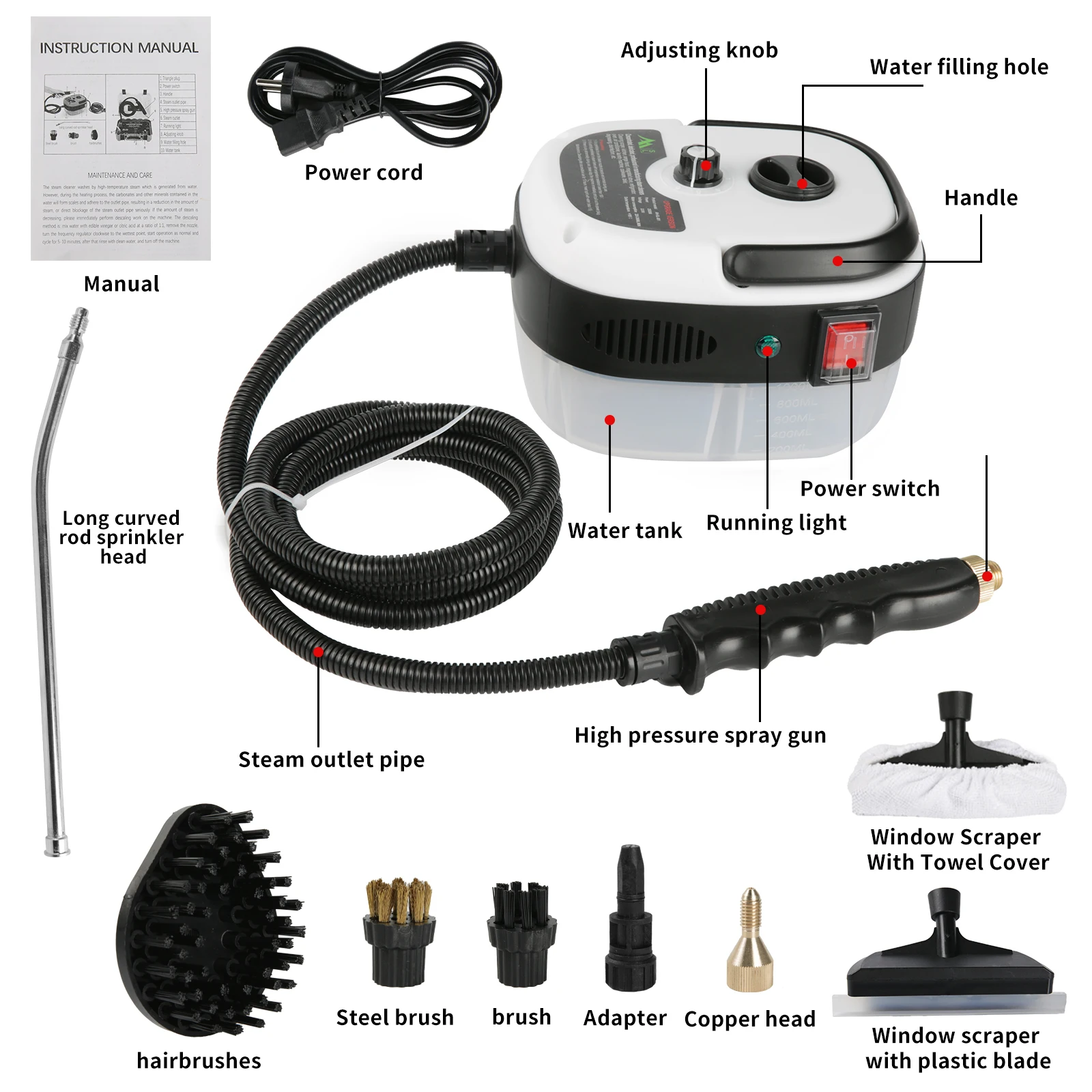 منظف بخار 2500 وات ضغط عالي ودرجة حرارة 105 ° C 3BAR خزان تسخين سريع 6 سرعات 900 مل لتنظيف المنزل/المطبخ/الحمام/السيارة #6