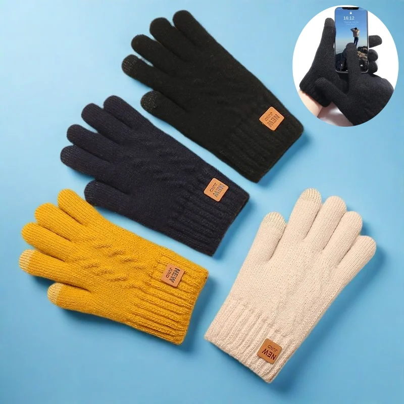 Knitted Gloves For Men Women Winter Touchscreen Double Layer Thickened Velvet lined Cold proof Keep Warm Driving Cycling Outdoor