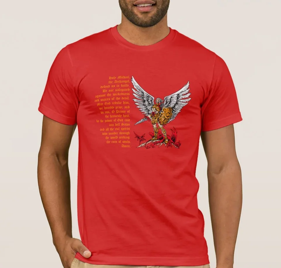 Saint Michael Prayer Catholic Church T Shirt. New 100% Cotton Short Sleeve O-Neck T-shirt Casual Clothing Mens Top