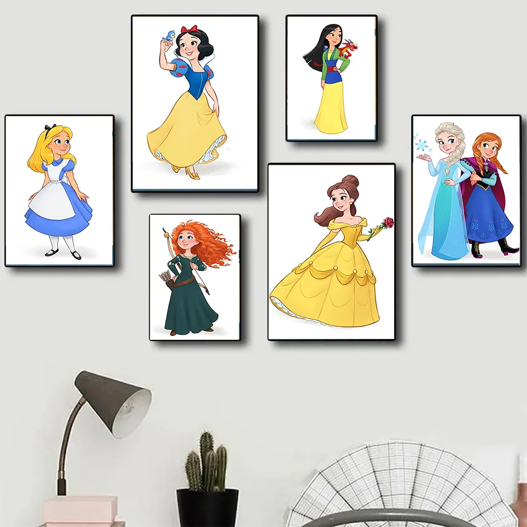 MINISO Disney Snow White Mermaid and Cinderella Comedy Poster Wall Art Poster Canvas Painting For Girls Room