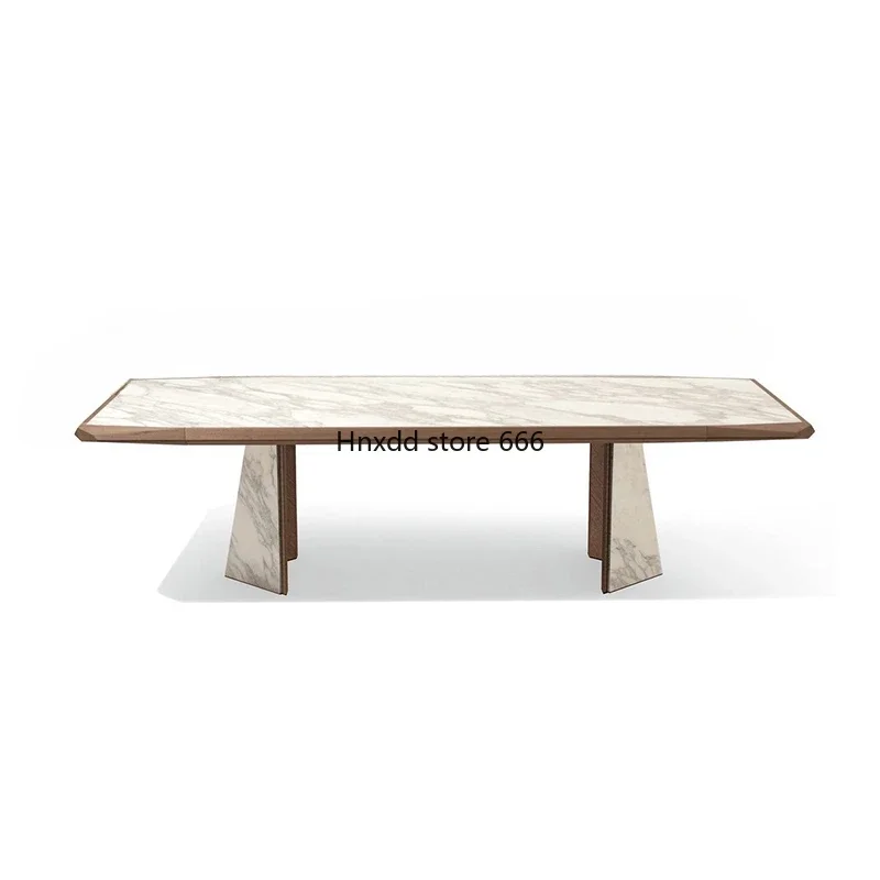 Dining Table Solid Wood Stone Plate High-End Italian Light Luxury Long Table North America Black Walnut