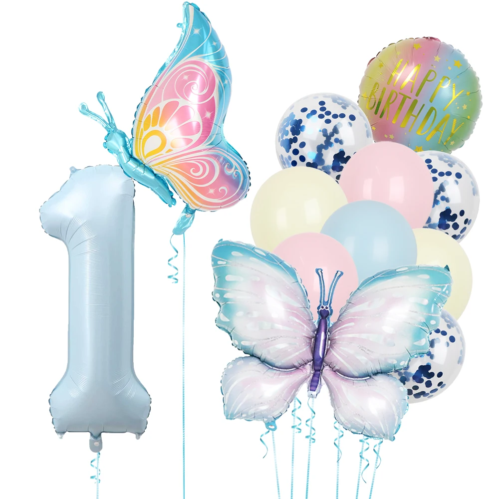 12 Pc Blue Pink Butterfly Balloons 40inch Number 1-9th Balloon Kids Boys Girls Birthday Party Decorations Baby Show Party Decor