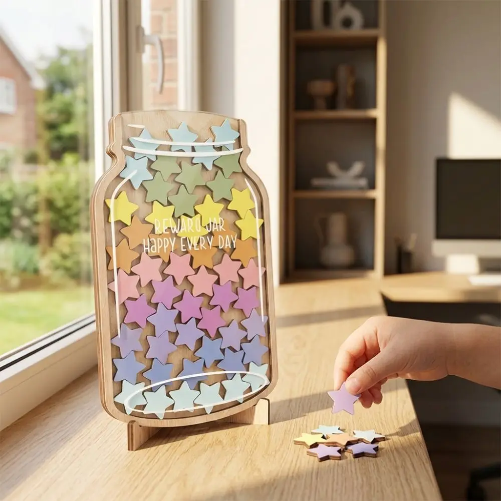 Interactive Star Reward Jars with 45 Stars Reward System Freestanding Self-discipline Reward Bottle Detachable Stand