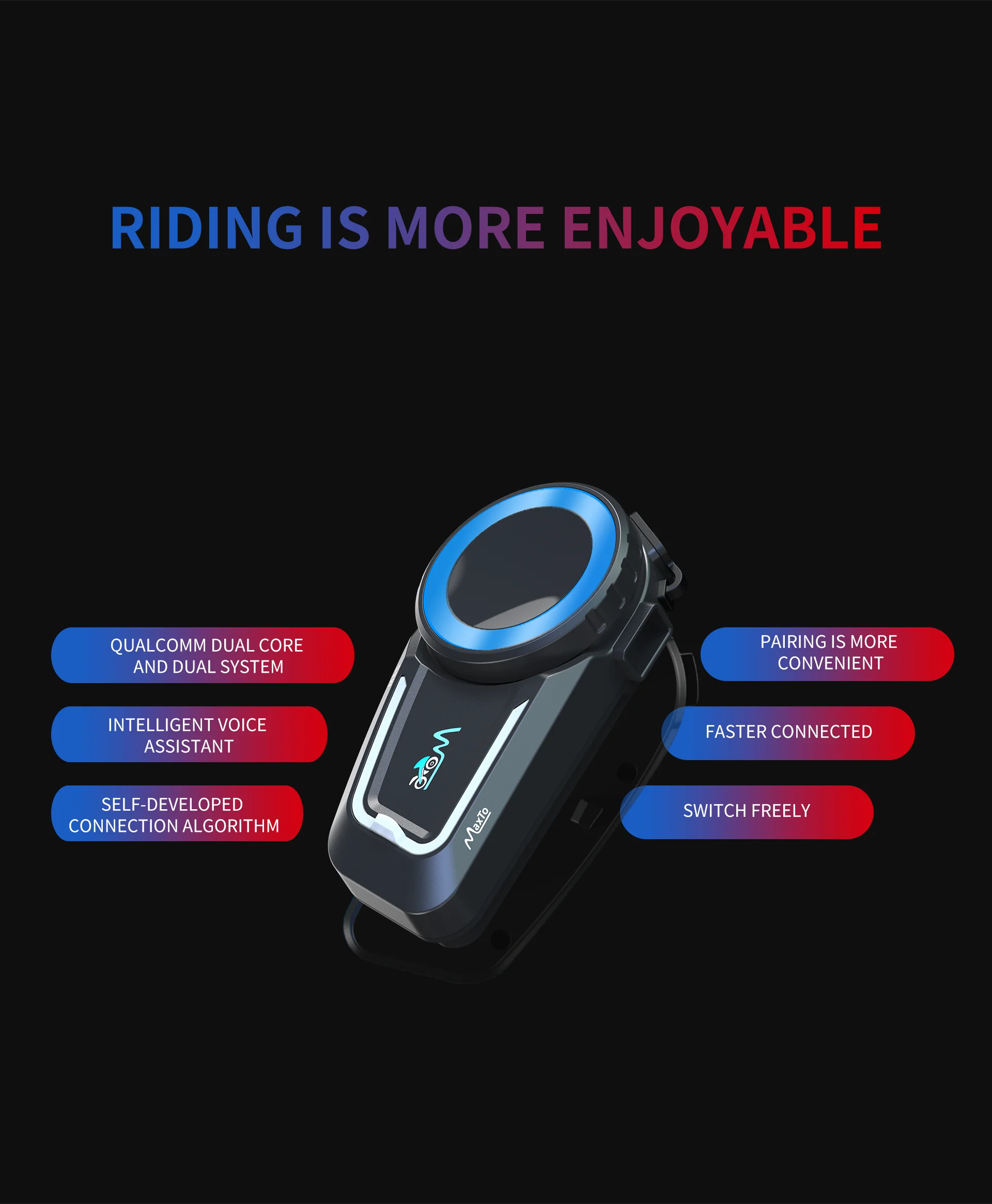 MaxTo M6S Fully Automatic Connected Motorcycle Helmet Bluetooth Intercom Headset