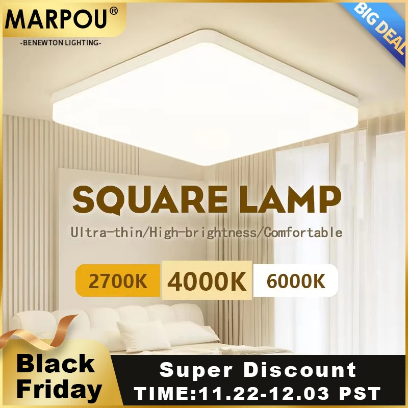 MARPOU Square LED Ceiling Lamp Natural White 110-220V 48W 36W Lustre Hanging Lamps for Ceiling Chandelier for Living room Lights