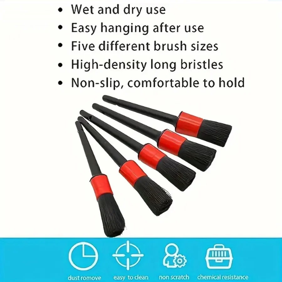 5/9pcs Motorcycle Detailing Brush Set Long Flexible Car Cleaning Brush Kit For Bumpers Bicycles Trucks Exhaust Pipes Engine Etc