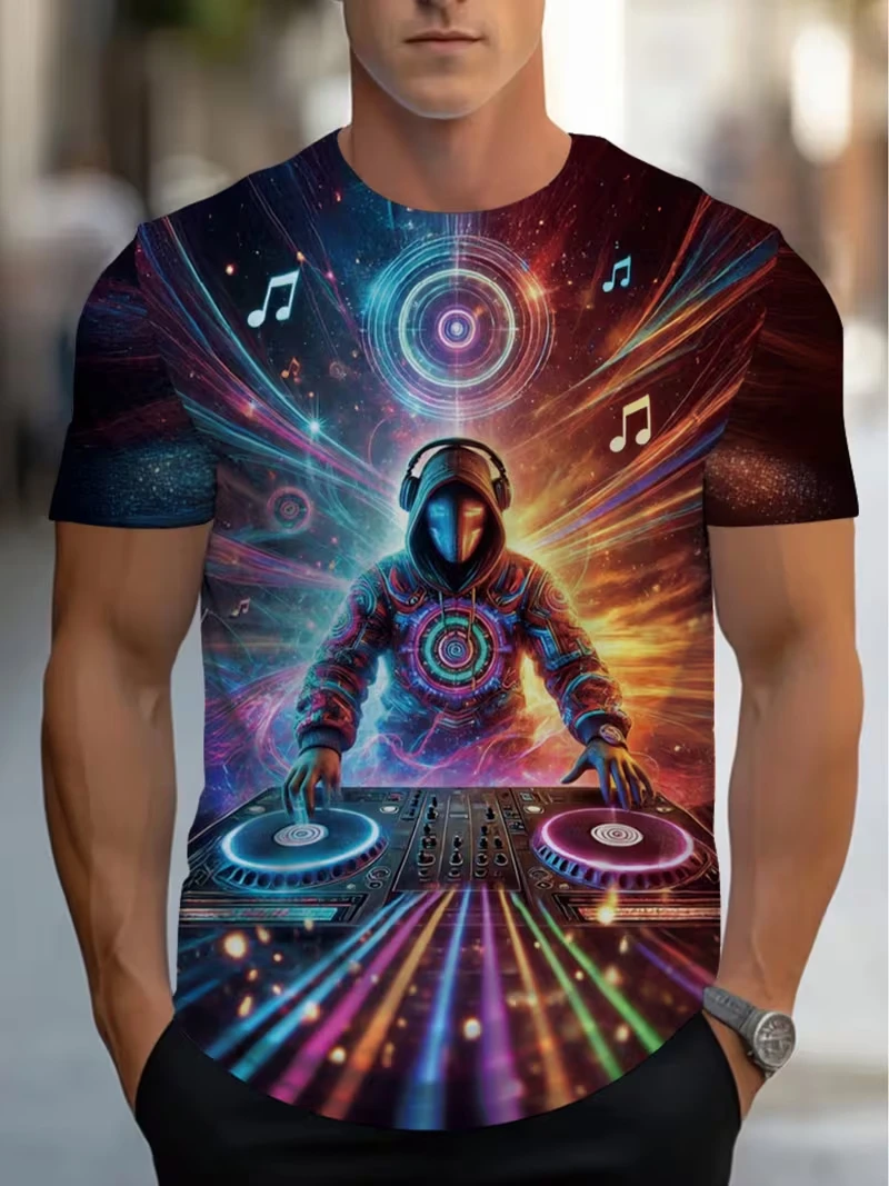Fashion Summer Men's Music T-shirt DJ Live Disco Personalized 3D Printed T Shirt Unisex Hip Hop Tes Trendy Oversized Unisex Tops