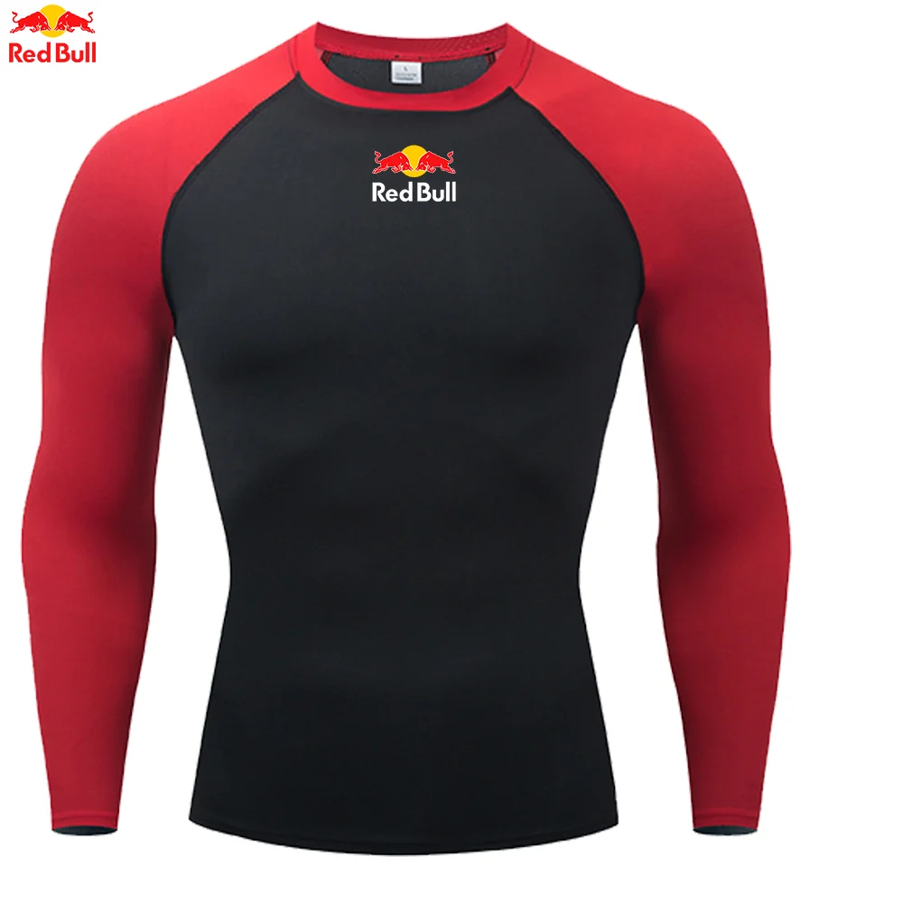 ريد بول الرجال ضغط الجري تي شيرت اللياقة البدنية ضيق قصير الأكمام قمصان رياضية التدريب الركض القمم ملابس رياضية للصالة الرياضية Rashgard #5