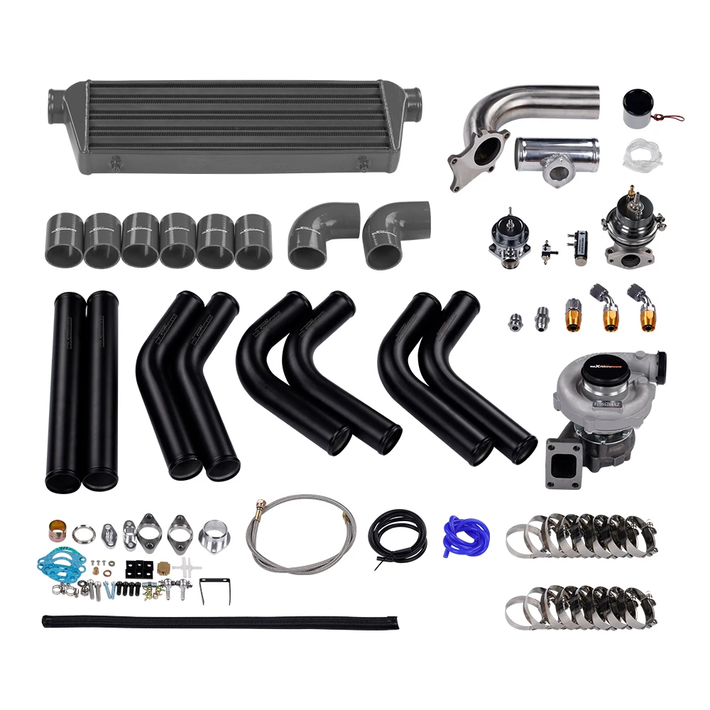 MaXpeedingrods T3 T04E Universal 400HP Turbo Kit W/ Oil Feed Return Line Wastegate Intercooler