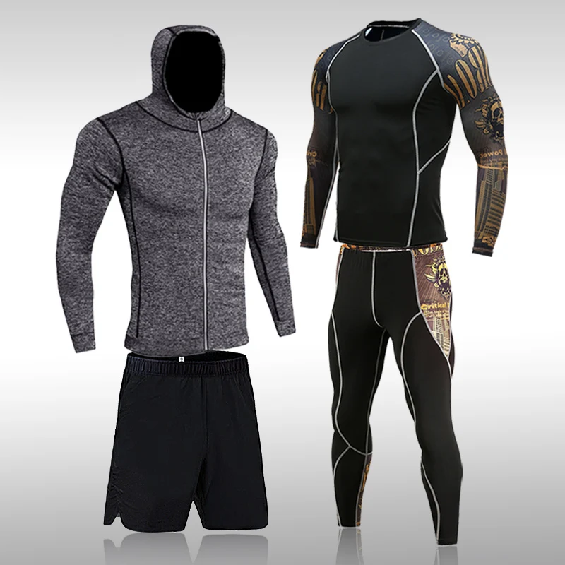 4 Pcs/Set New Top Quality Thermal Underwear Men Sets Compression Sports Suit Sweat Quick Drying Sportswear Breathable Tops Pants