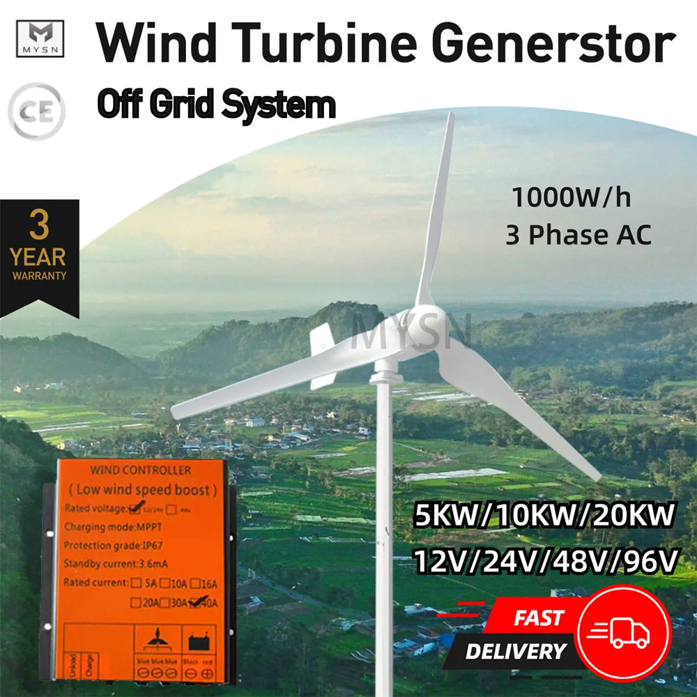 

Low Speed 10KW Horizontal Wind Turbine Generator 24V 48V Three Phase High Efficiency Alternators 20KW Wind Turbine For Homeuse