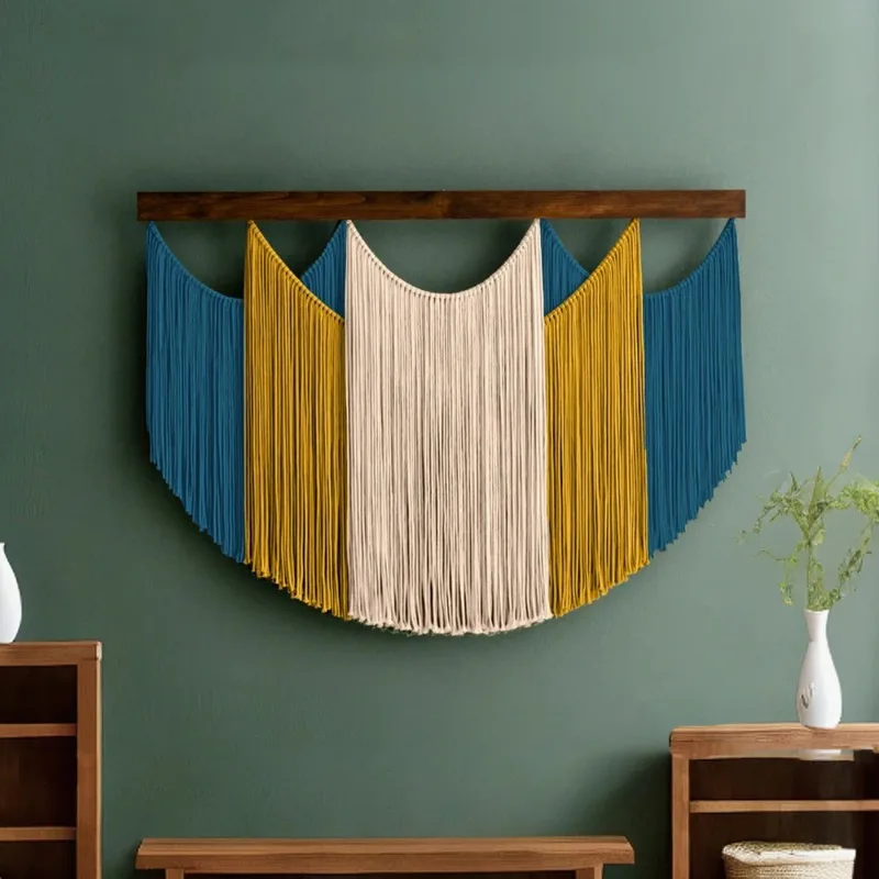 ‌Bohemian Wall Tapestry, Handwoven Cotton Rope Fringe Decor, Ethnic Style Room Divider, Bedroom & Living Room Art
