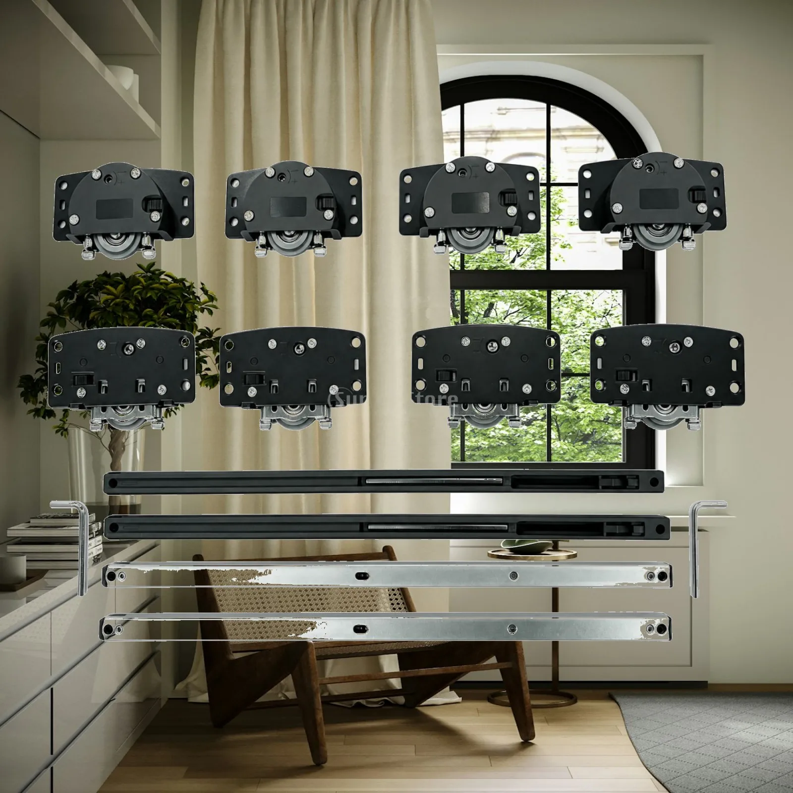 Premium Sliding Door Soft Close Damper Hardware for Cabinet Wardrobe Wooden Door with Adjustment Screws Sturdy Metal Roller