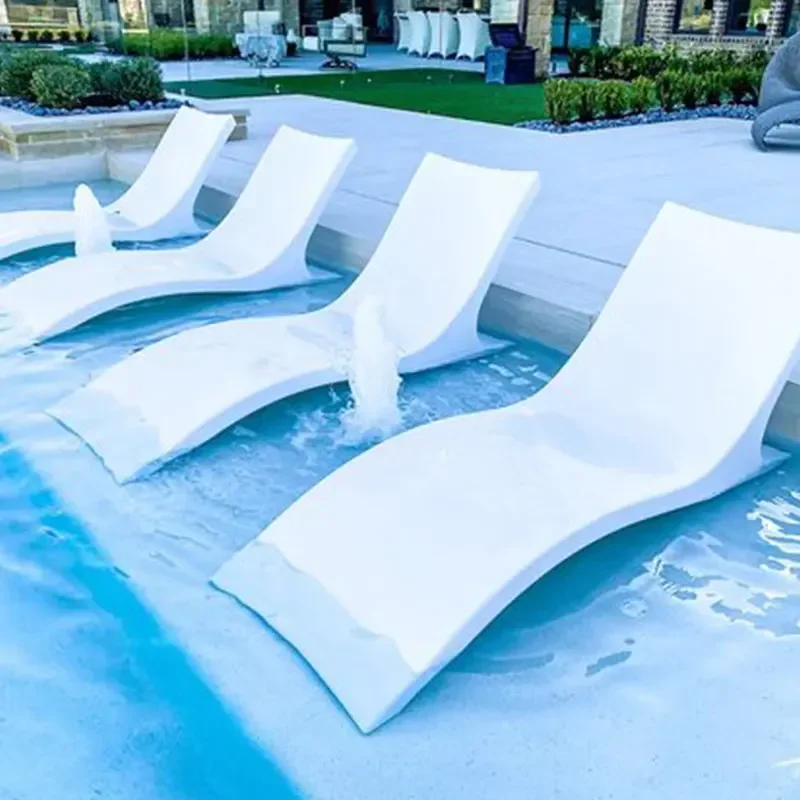 modern simple white color tanning ledge in pool lounger chair fiberglass beach underwater spa sun shelf poolside lounger