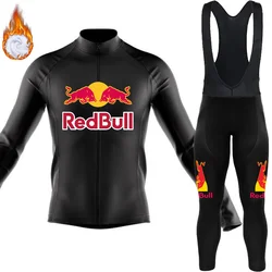 Men's Cycling Clothing Thermal Fleece Jersey Red Bull Man Pro Team 2024 Sports Wear Mtb Costume Bike Winter Set Uniform Jacket