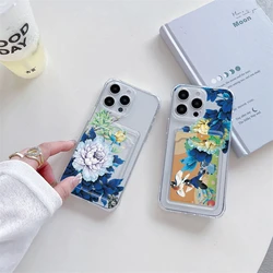 Clear Shockproof Card Slot Bag Phone Case S24 For Samsung Galaxy S24 Plus S23 S22 Ultra S21 S20 FE Flower Silicone Wallet Cover