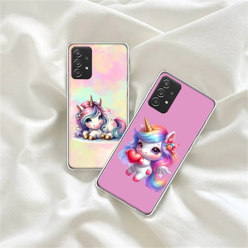 Cute Unicorn Baby Phone Case For Galaxy Note 20 Ultra 10 Lite 9 8 Samsung A15 A25 A35 A55 A05S M12 M21 M30S M31 M32 M51 M52 F52