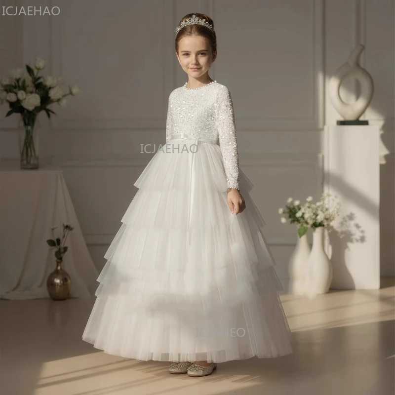 Dresses Girls White Kids Cake Skirt Gown Formal Party Celebration Costume Spring Girl Birthday Princess Children  Performance