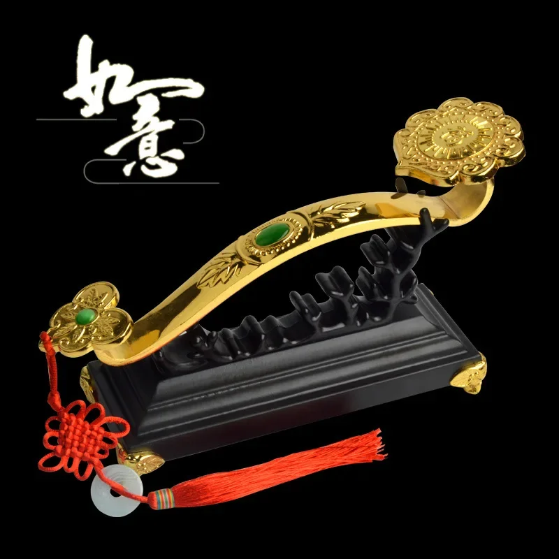 

Chinese Amulet Crafts Golden Auspicious Ruyi Gifts Home Furnishing Feng Shui Power Scepter Decoration Ornaments With Base