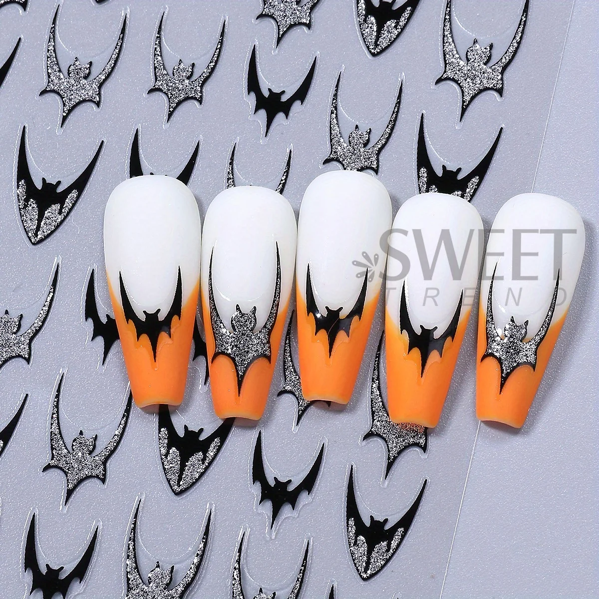 2/3 pezzi adesivi per unghie pipistrello glitter scintillanti design francese brillante ragnatela cuore decalcomanie adesive cromate decorazioni per manicure di Halloween
