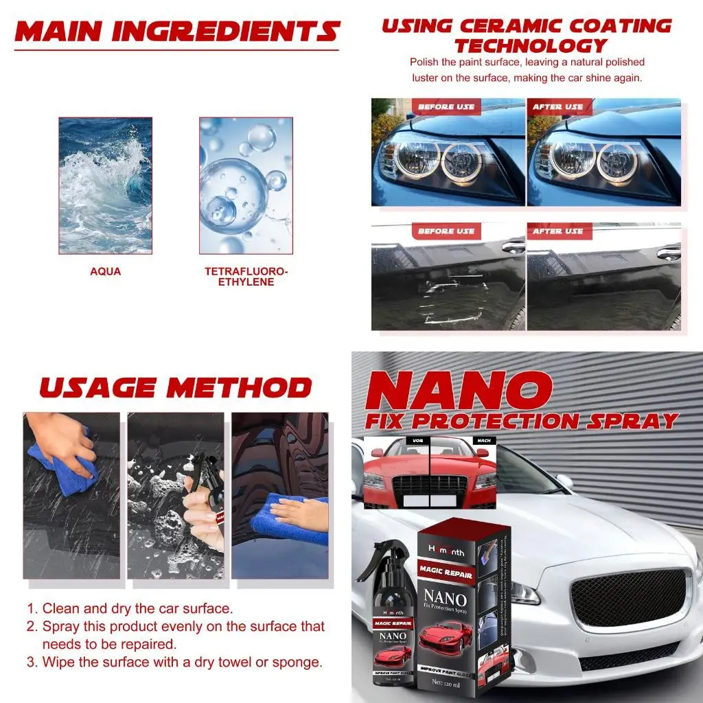 120ml High Gloss Automotive Ceramic Coating Brightening Liquid For Paint And Scratch Removal Easy To Apply New