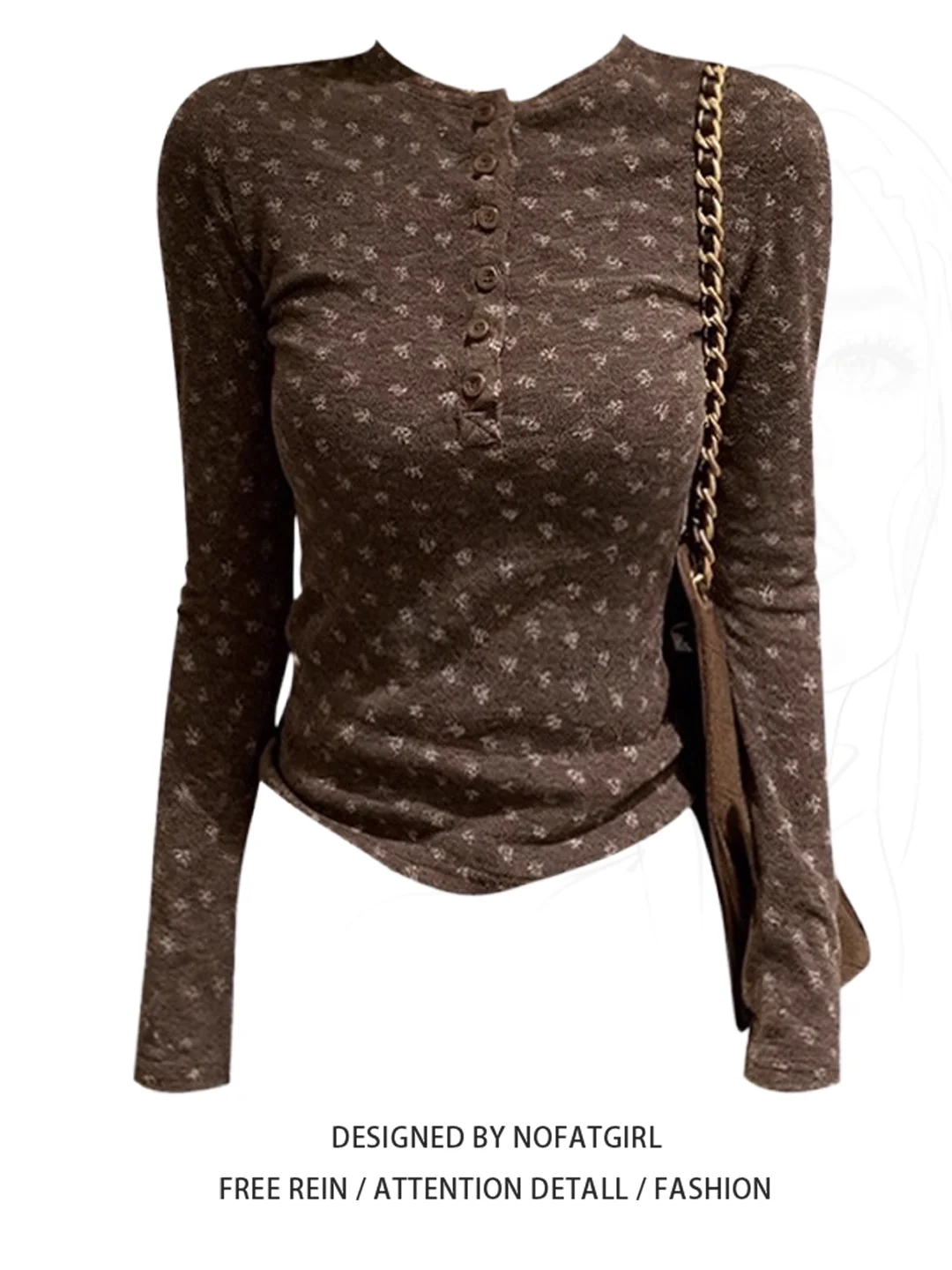 plus Size Comfortable round Neck Long Sleeve Brown Base Shirt Korean Style Casual Fashion Slim Fit T-Shirt for Women Autumn W...
