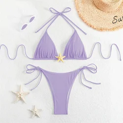 Women Swimsuits Separate Halter Bikinis Set With Chest Pad Solid Color With Starfish Beachwear Summer Vacation Two-Piece Sets