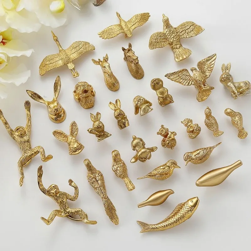 Solid Brass Furnitue Handle Single Hole Drawer Door Knob Gold Bird Dragonfly Shape Wardrobe Cupboard Cabinet Door Pulls Handles