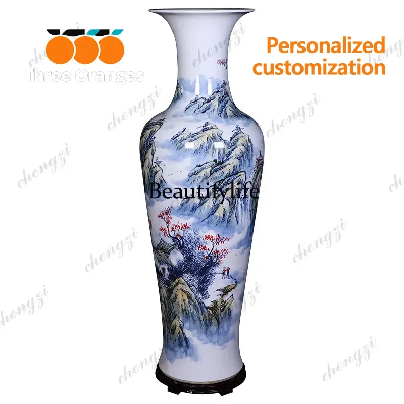D183 ceramic floor-to-ceiling vase hand-painted with a long history, Chinese-style living room flower arrangement decoration orn