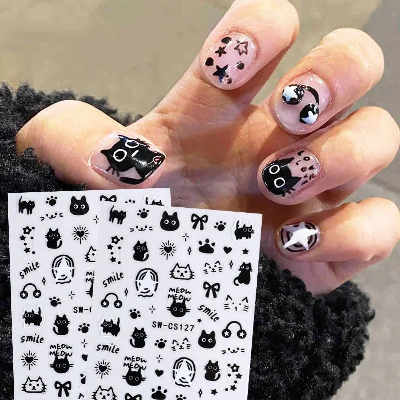 1/3pcs Kawaii Cartoon Cat Nail Stickers Animal Paw Sliders Nail Arts Nail Art Manicure Decors Y2K Stars Letters Decals Tools