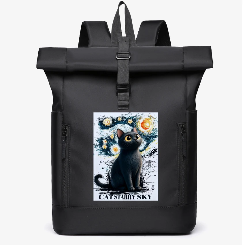 

Travel Backpack Men Large Capacity Waterproof 15.6” Laptop Bag Cat Starry Sky Night Printed Women's Rucksack Cycling Daypack Bag