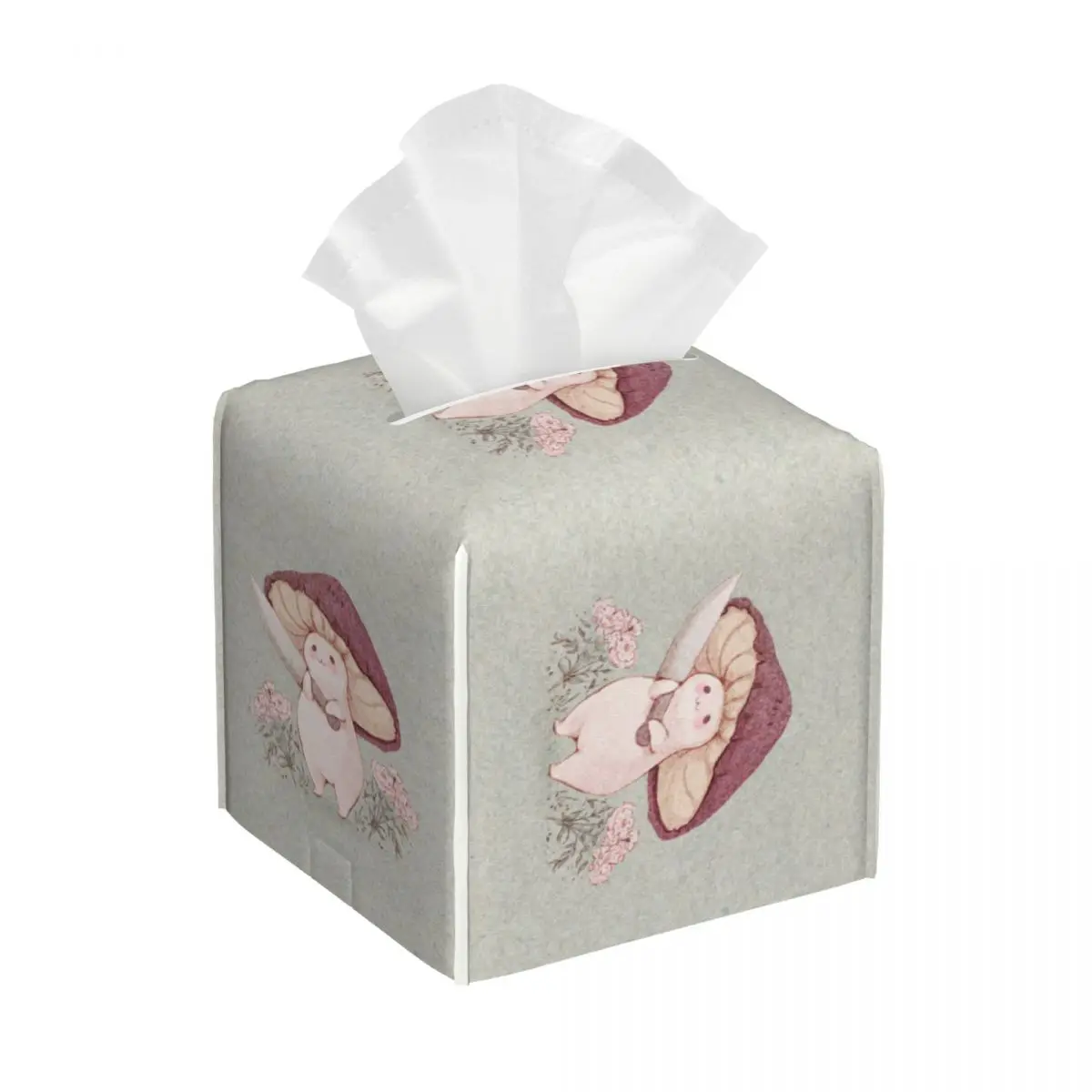 Custom Kawaii Little Mushroom Fairy Tissue Box Cover for Bathroom Car Square PU Leather Facial Tissue Box Holder