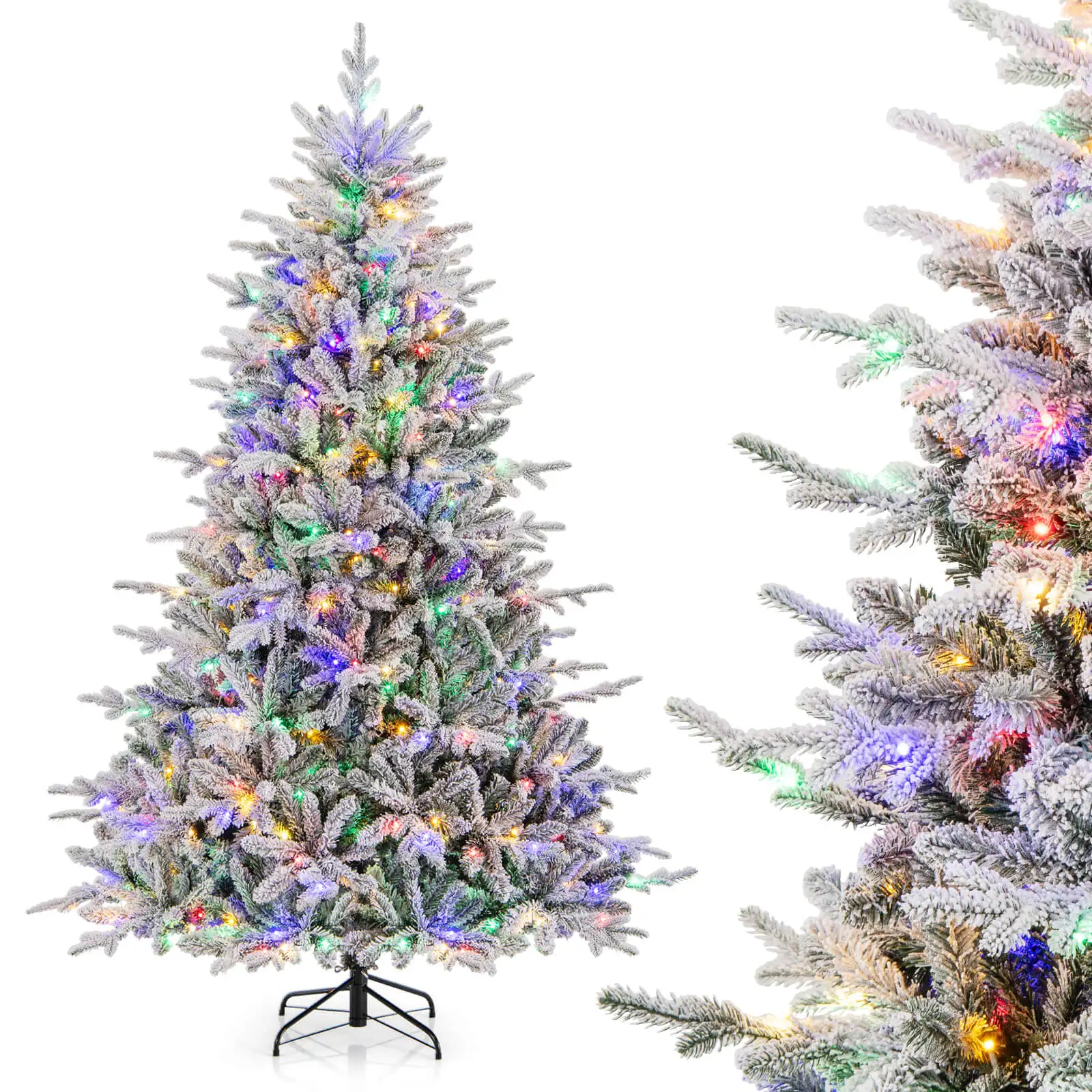 7 FT Flocked Christmas Tree with 8 Lighting Modes 350 Multi-Color LED Lights