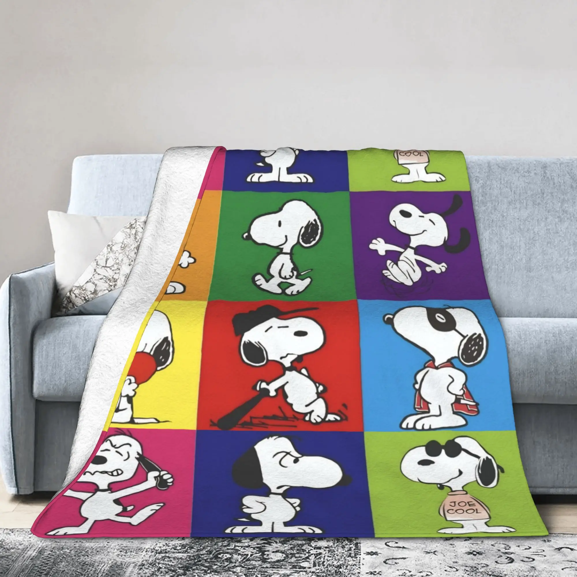 Lovely Dog S-Snoopys Fuzzy Blanket Colorful Funny Throw Blankets for Home 150*125cm Bedspread