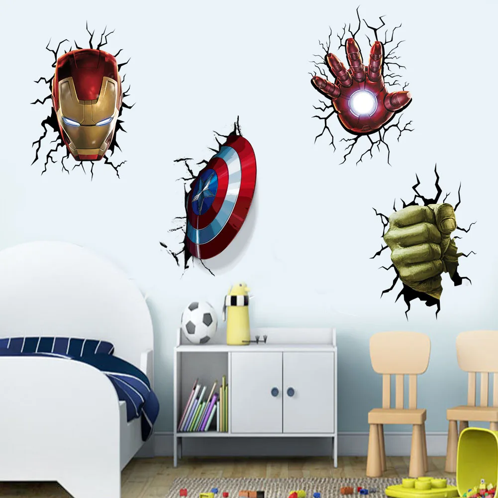 Cartoon Avengers Spiderman Naklejki ścienne do pokoju dziecięcego Super Heroes Dekoracje PVC Home Cartoon Decor Wall Mural Art Posters