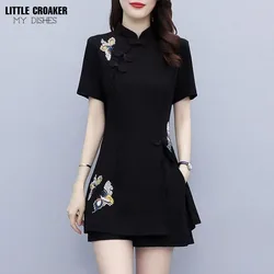 Women Single/Set Summer Slim Cheongsam Shorts Set Women's Fashionable Retro Large Improved Qipao Dress Two Piece Set Women