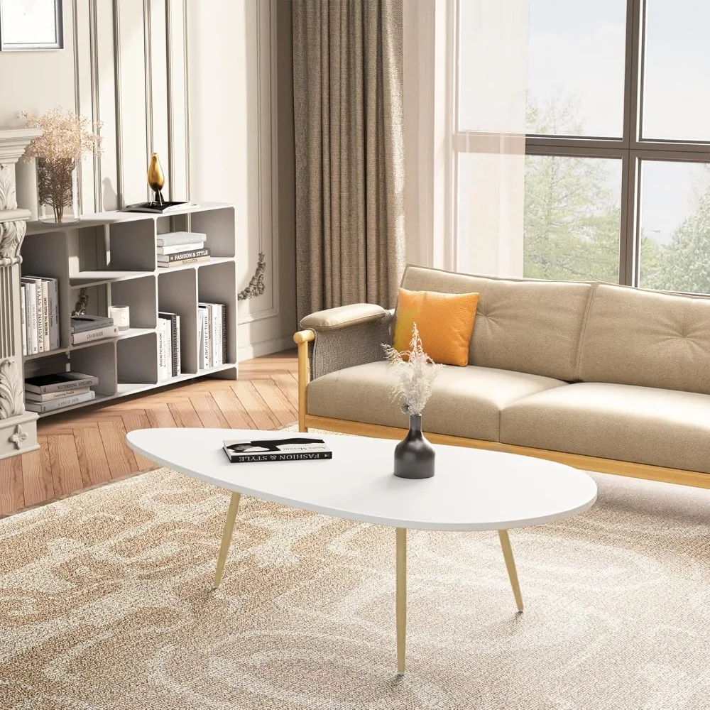 

Coffee Table White Coffee Tables for Small Space Unique Simple Oval Center Table for Living Room Home Office Easy Assembly