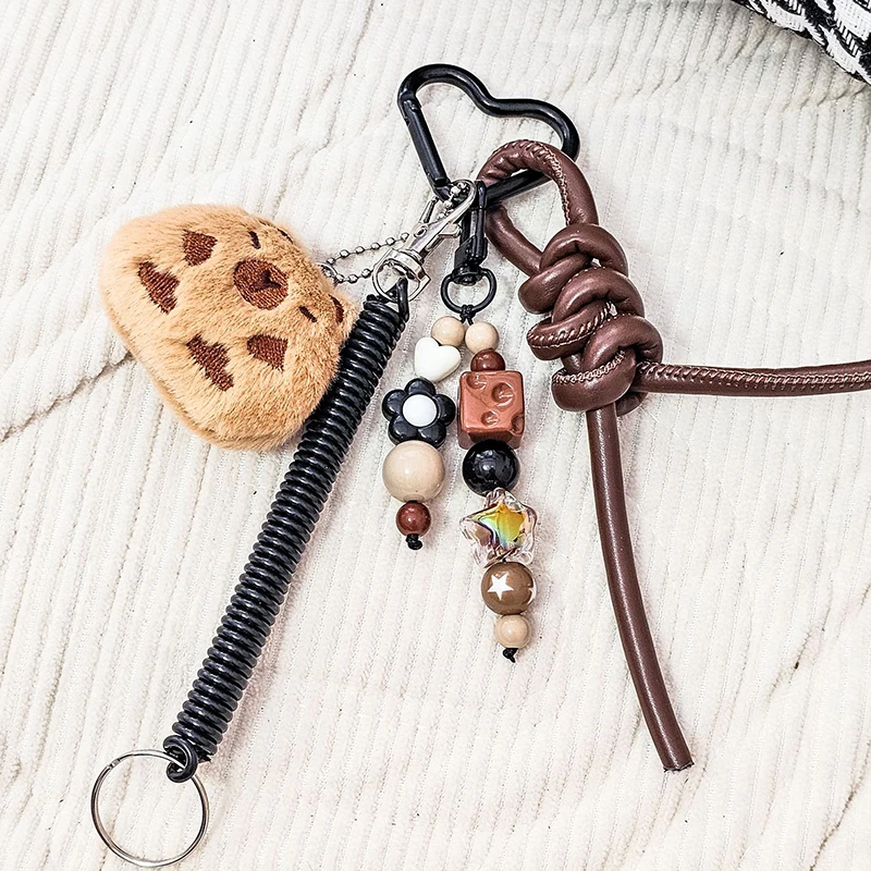 Vintage Brown Autumn And Winter Capybara Plush Keychain Braided Lanyard For Mobile Phone Bags Keychains Mens Womens Pendants