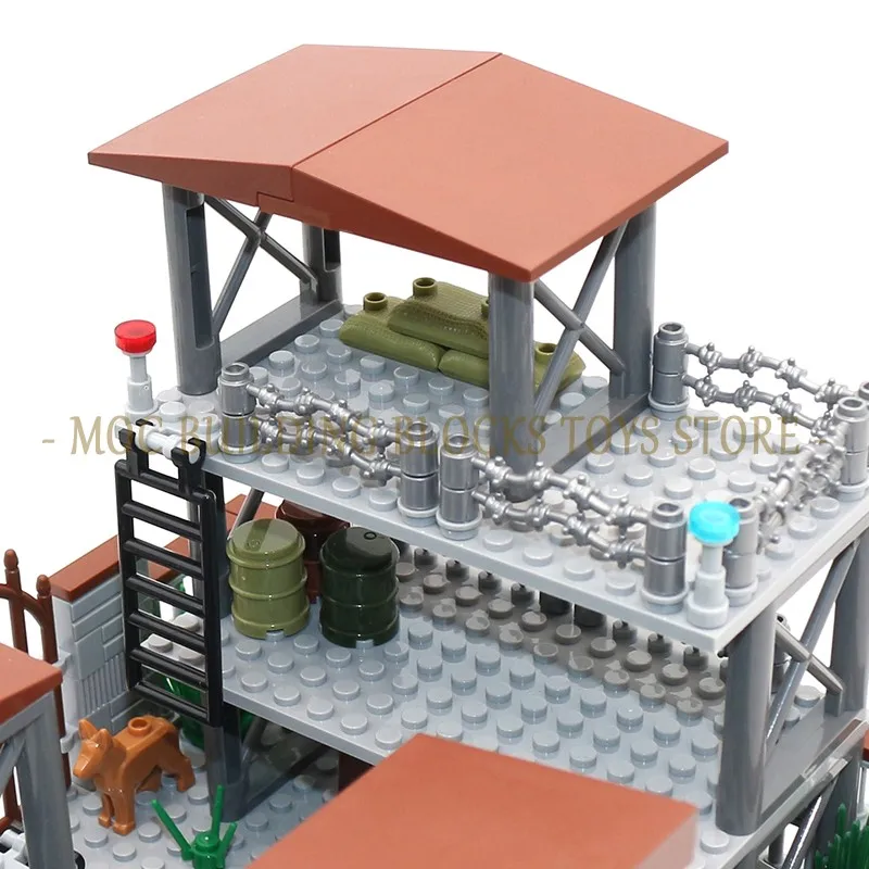 Base militar cena de prisão moc blocos de construção tijolos design arquitetônico acessórios compatíveis brinquedos