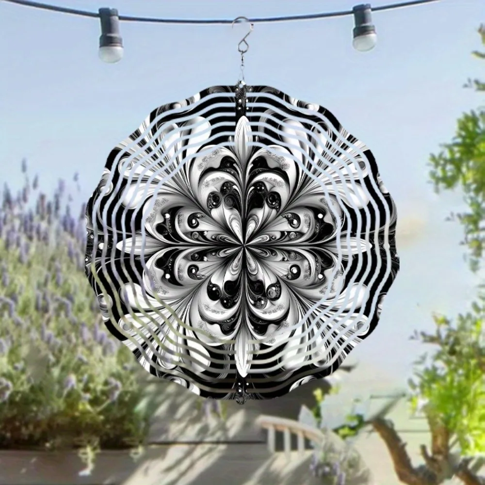 CIFbuy 3D Rotating Wind Spinner Black White Vortex Pattern Hanging Ornament Colorful Wind Chimes for Garden Patio Window Yard Ou