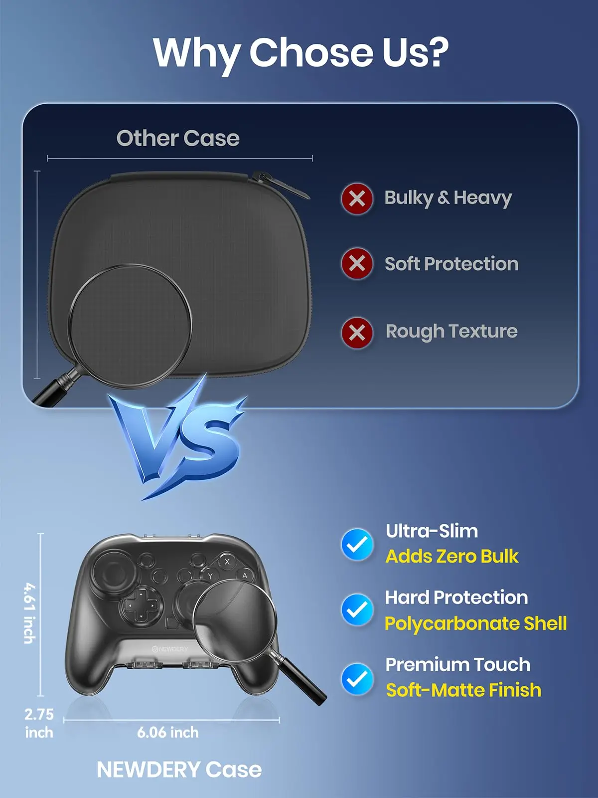 NEWDERY Hard Carrying Case for Nintendo Switch 2 Pro Controller Protective Travel Organizer with Frosted Anti-Scratch Finish view 2