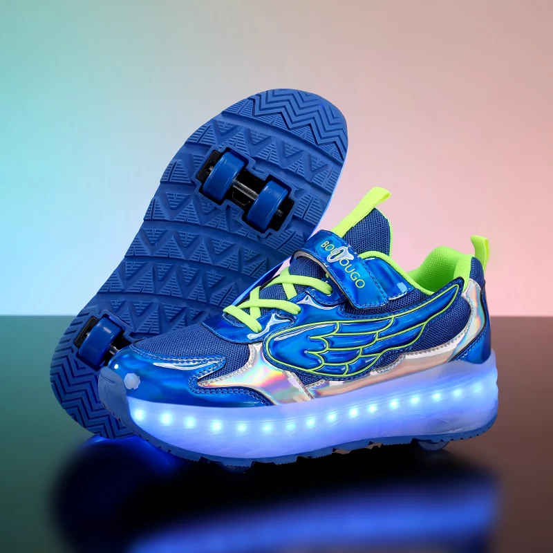 Boys Girls Roller Shoes New Casual Parkour With 4 Wheels Urban LED Lights Street Youth Flashing Outdoor Retractable Skate Shoes