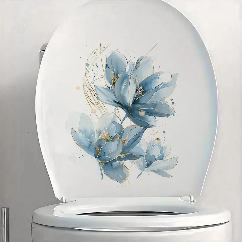 C1141# Watercolor Flowers  Toilet Stickers, Bedroom Entryway Living Room Porch Home Decoration Wall Stickers, Removable Stickers